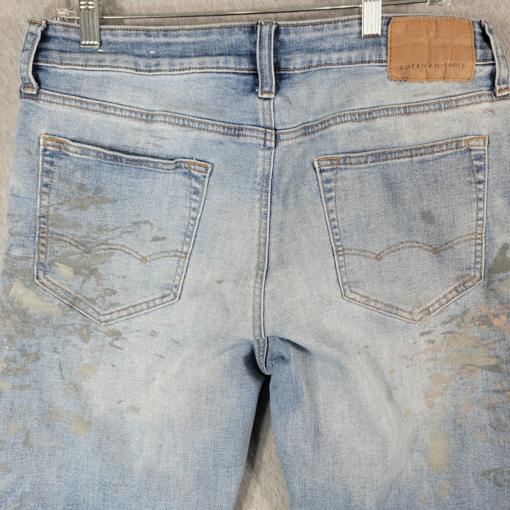 American Eagle Jeans Mens 33x34 Airflex Slim Straight Paint Splatter Distressed - Picture 8 of 14